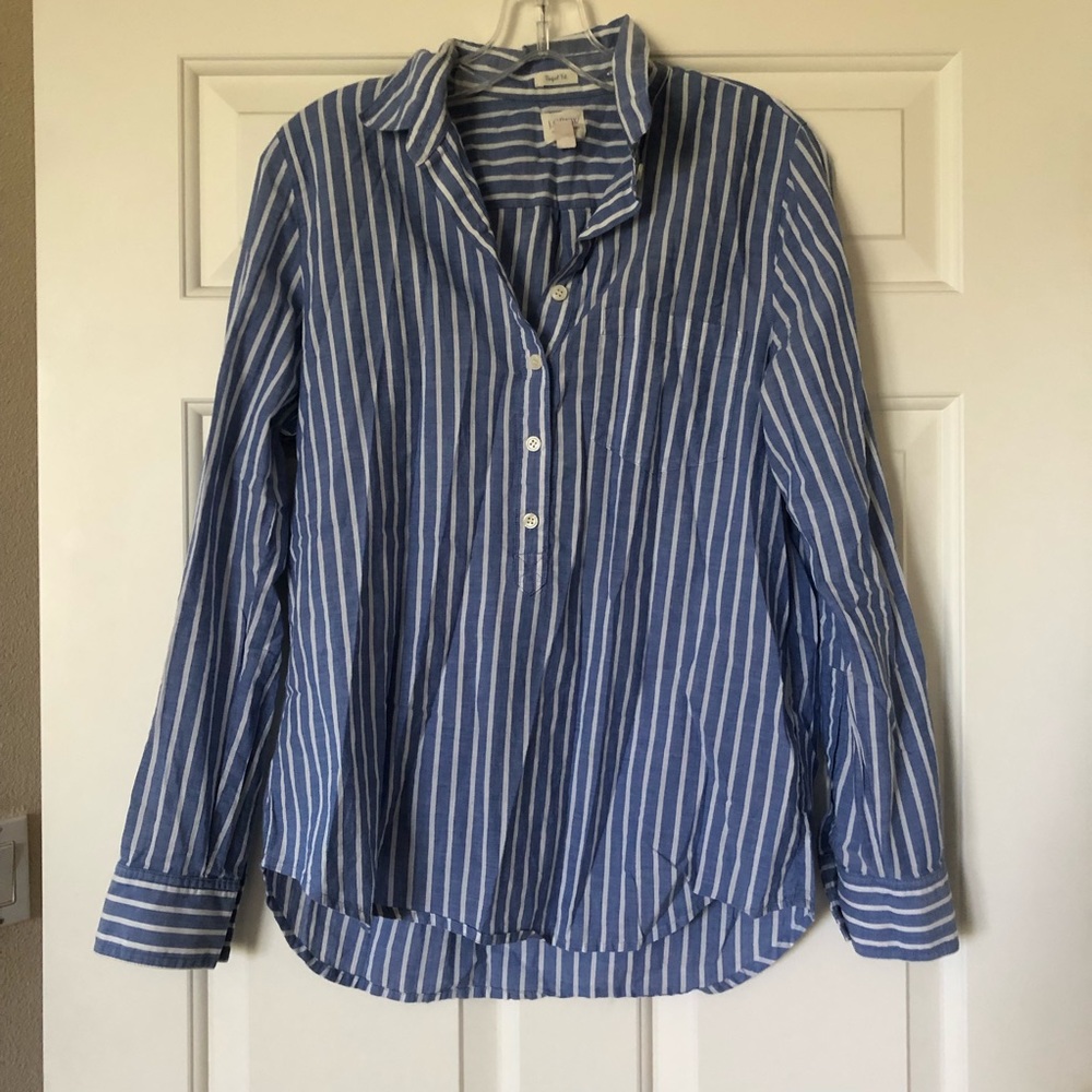J. Crew blue striped half button up long sleeve